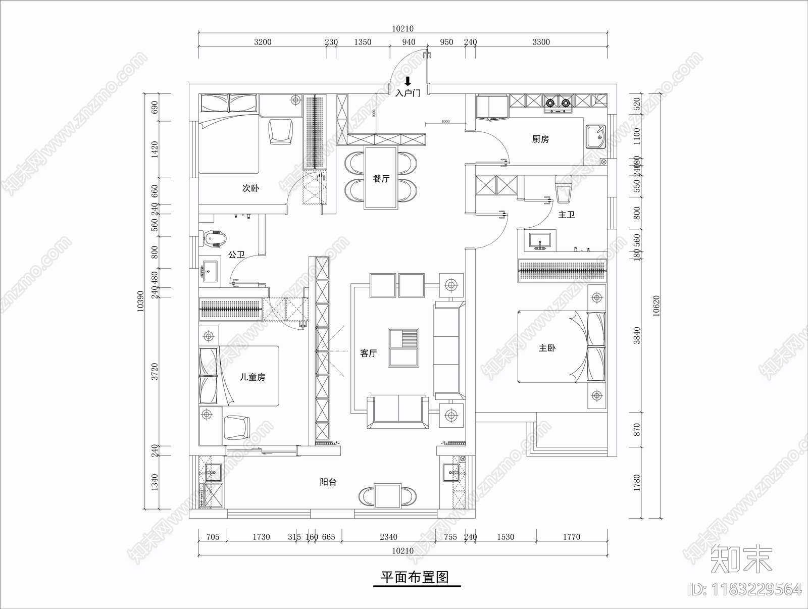 平层cad施工图下载【ID:1183229564】