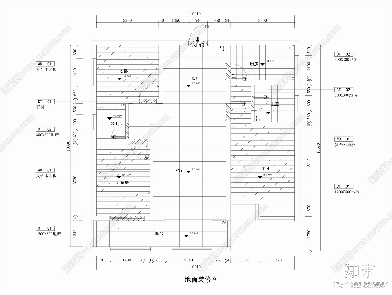 平层cad施工图下载【ID:1183229564】