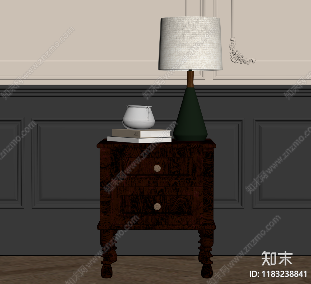 法式复古床头柜SU模型下载【ID:1183238841】