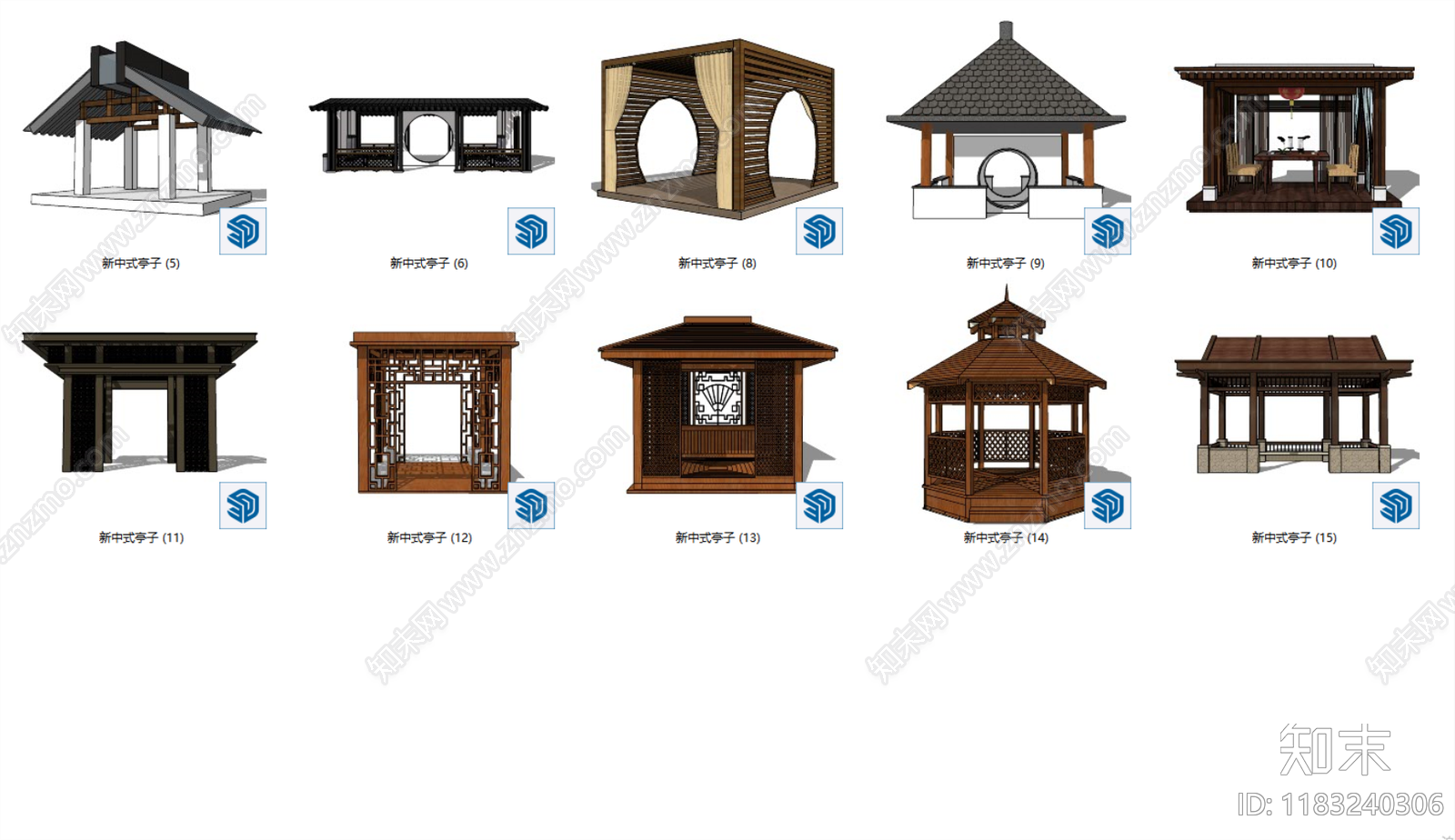 新中式中式亭子SU模型下载【ID:1183240306】