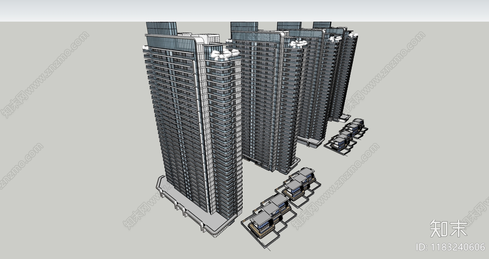 现代小区建筑SU模型下载【ID:1183240606】