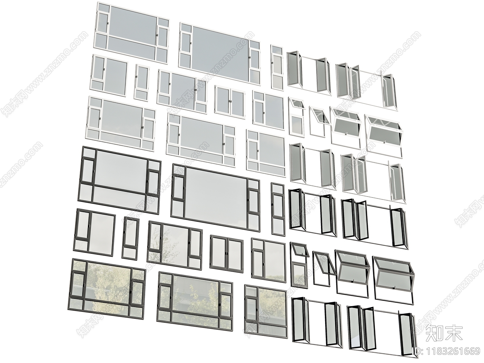 现代窗户组合SU模型下载【ID:1183261669】