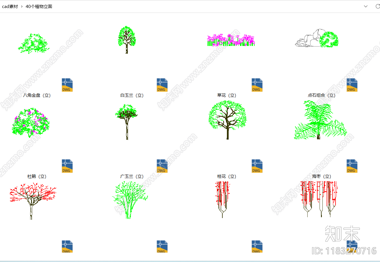 现代中式植物配置图库cad施工图下载【ID:1183270716】