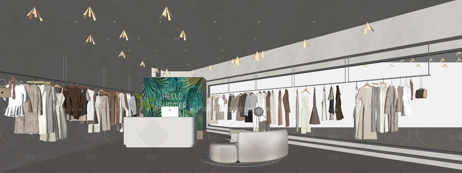 奶油侘寂服装店SU模型下载【ID:1183271161】