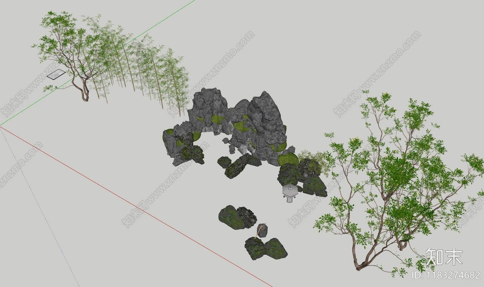 中式现代假山SU模型下载【ID:1183274682】