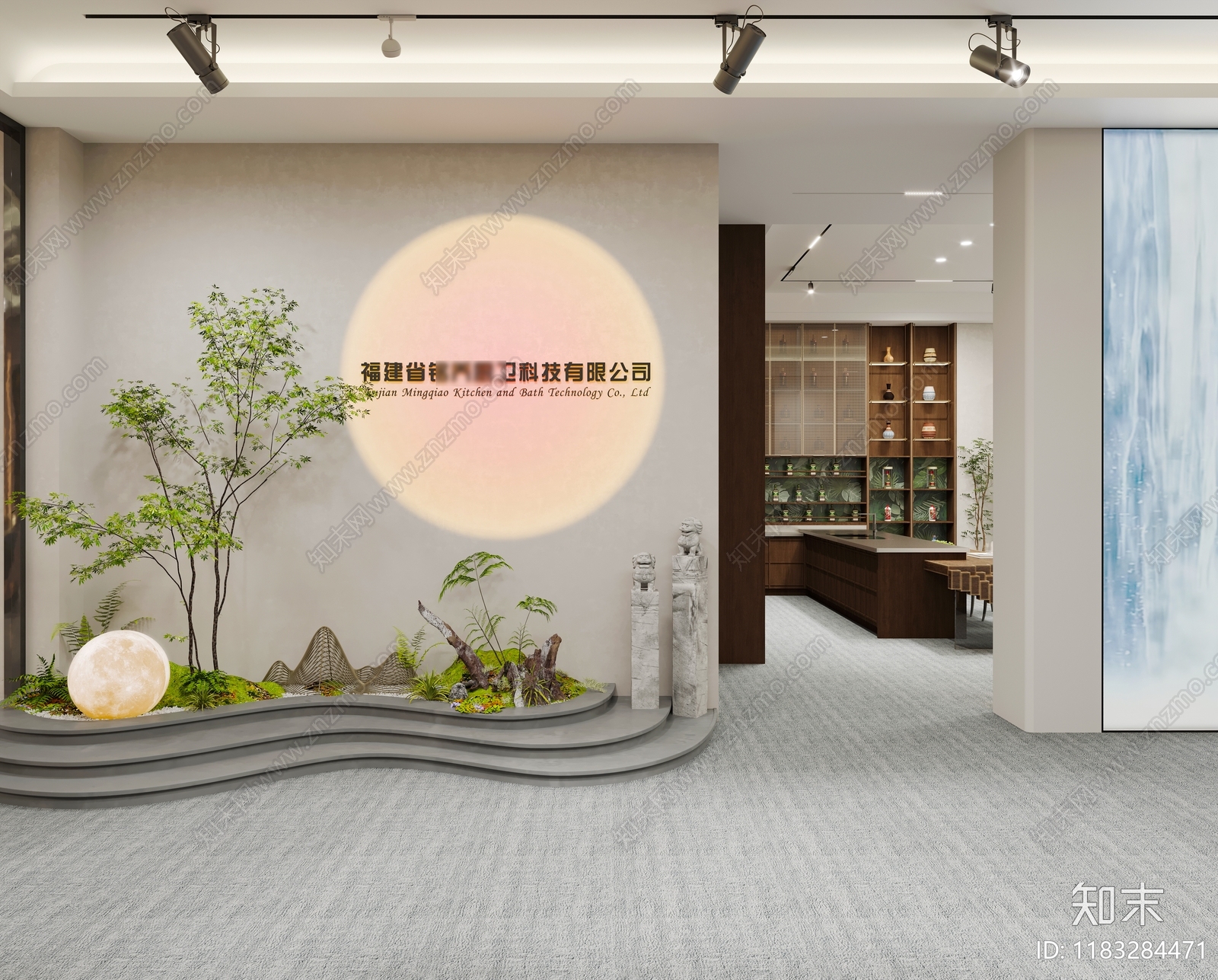 现代新中式室内景观3D模型下载【ID:1183284471】