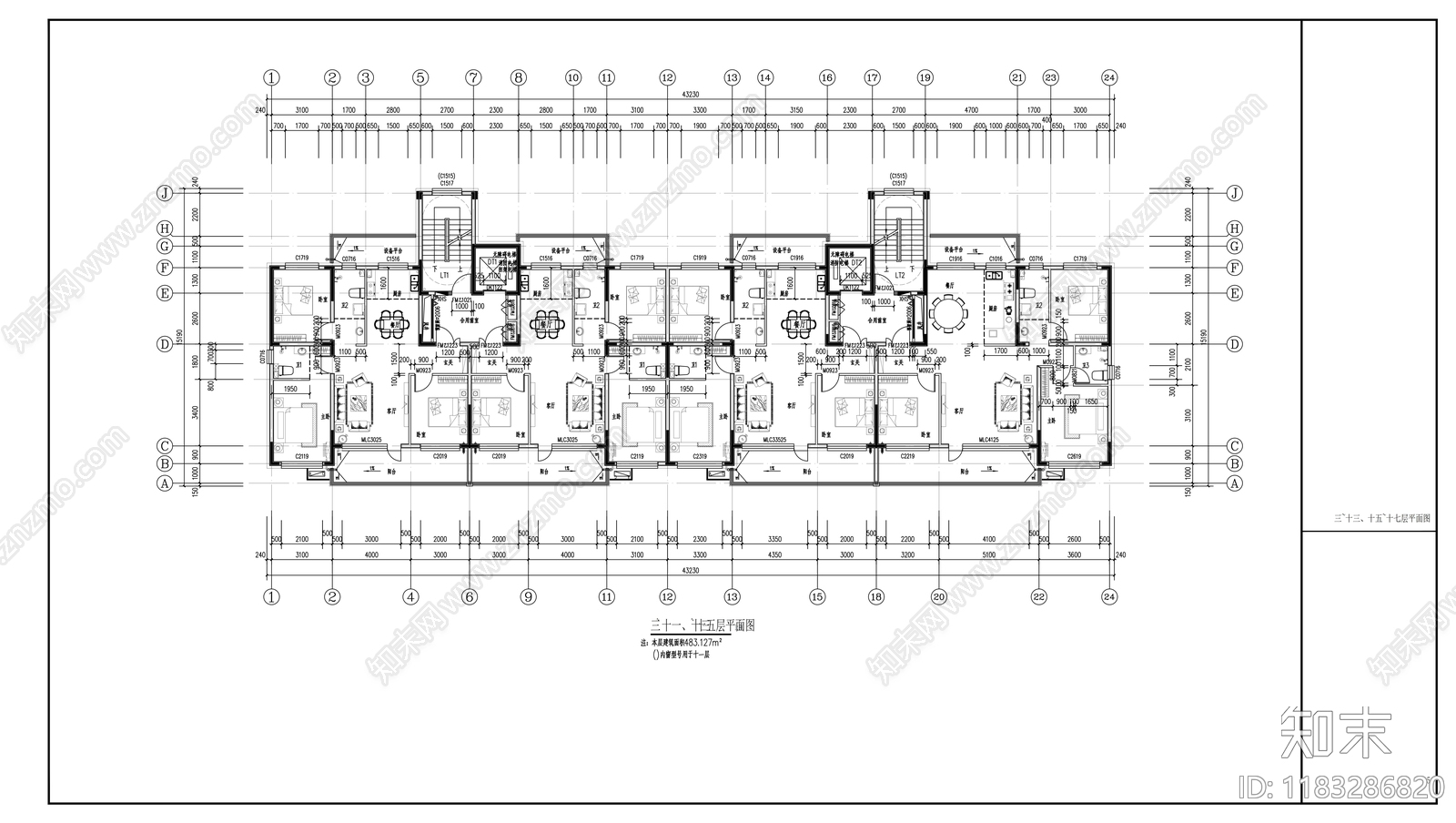 现代住宅楼建筑cad施工图下载【ID:1183286820】