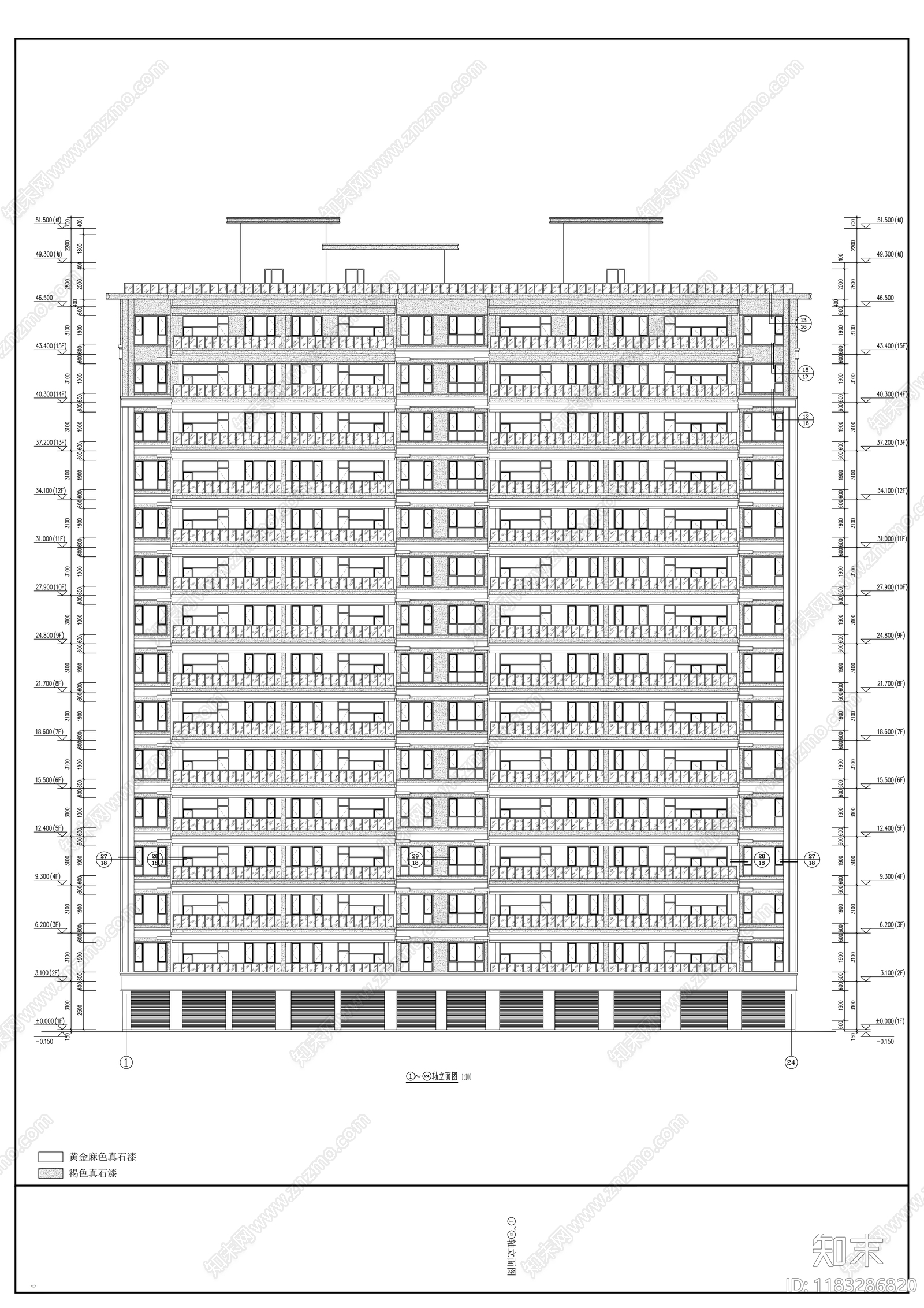 现代住宅楼建筑cad施工图下载【ID:1183286820】