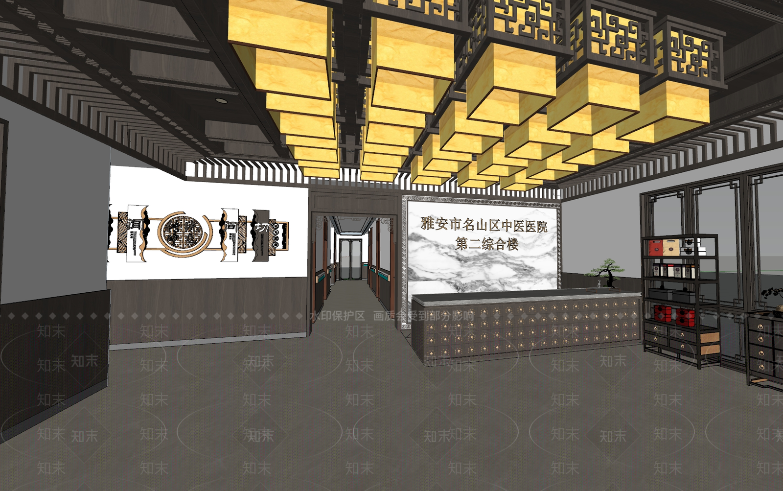 新中式医院SU模型下载【ID:1183292279】