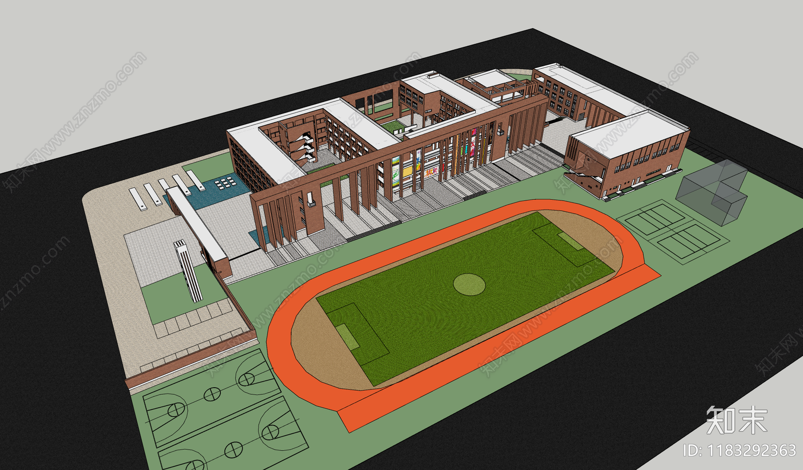 现代学校建筑SU模型下载【ID:1183292363】