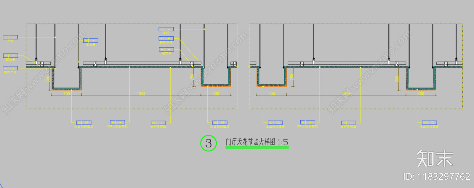 新中式中式吊顶节点cad施工图下载【ID:1183297762】