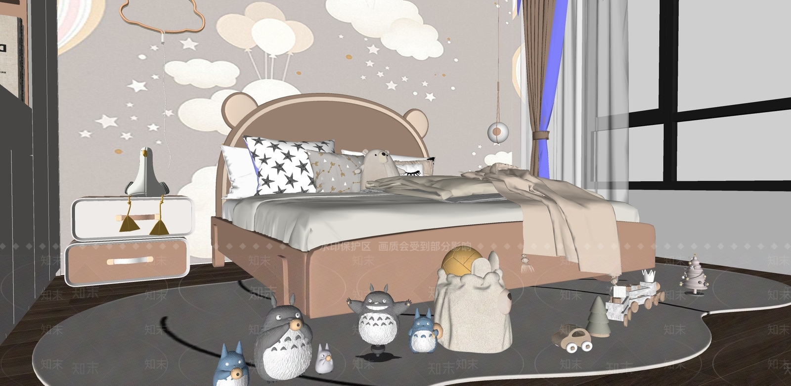 现代奶油通用儿童房SU模型下载【ID:1183302861】