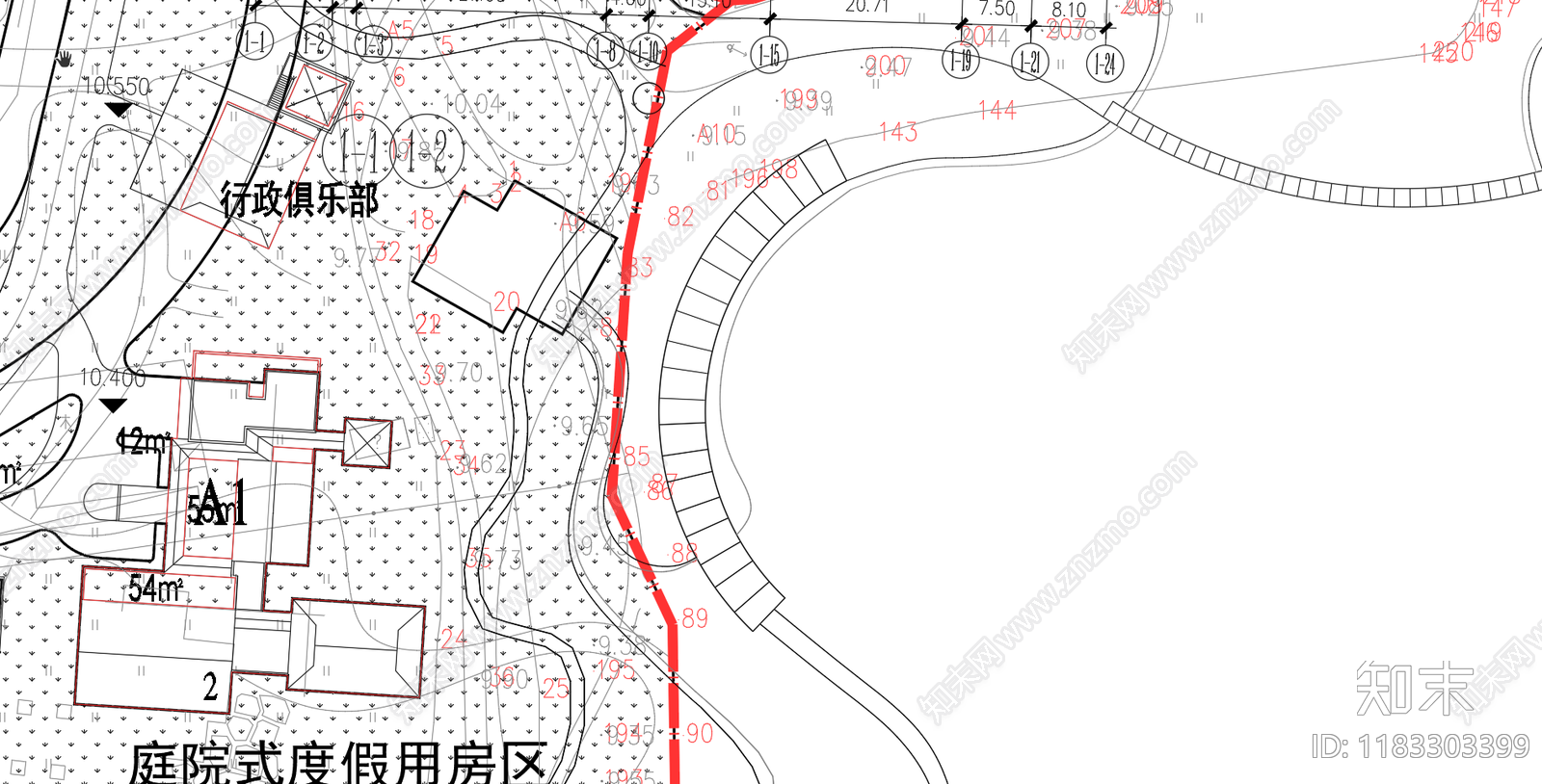 中式酒店建筑cad施工图下载【ID:1183303399】