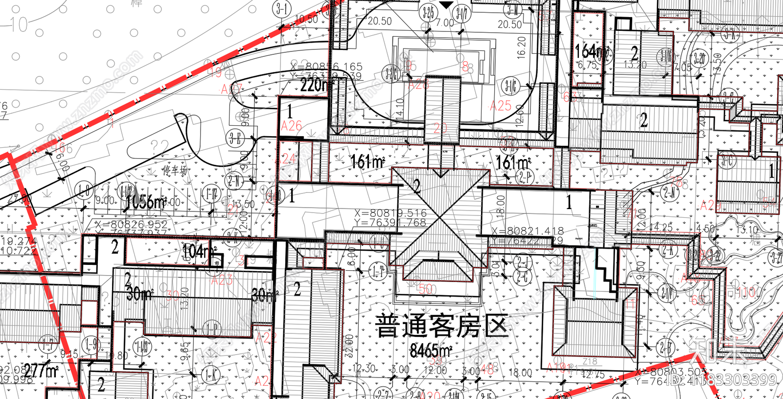 中式酒店建筑cad施工图下载【ID:1183303399】