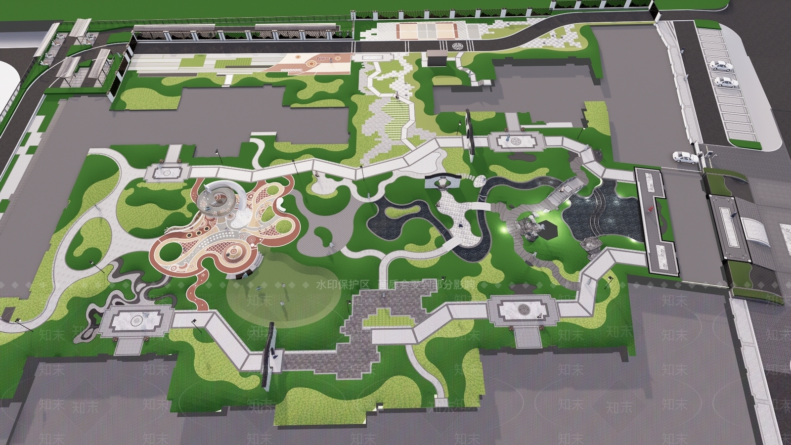 现代小区景观SU模型下载【ID:1183304240】