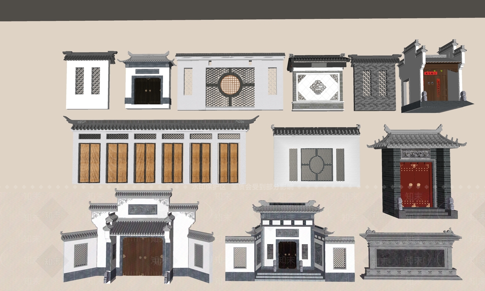 中式新中式门头SU模型下载【ID:1183315806】