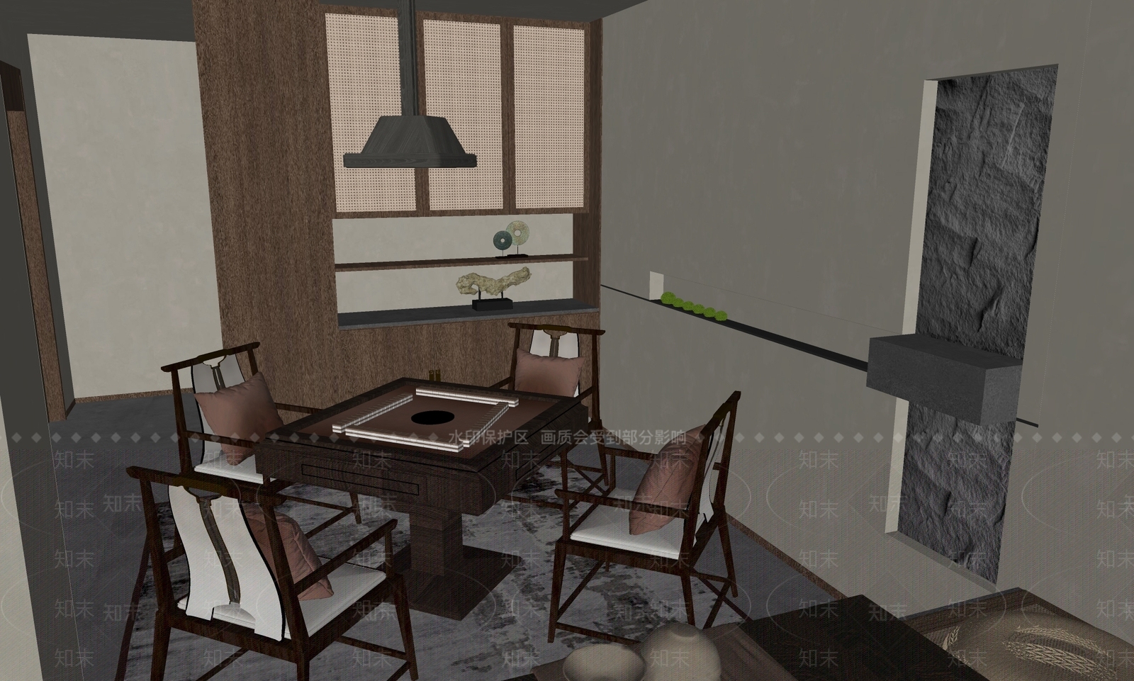 新中式原木棋牌室SU模型下载【ID:1183316454】