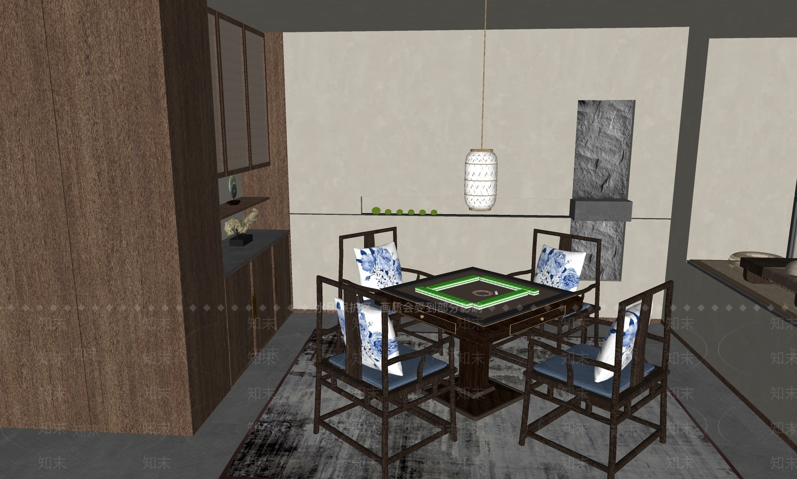 新中式中式棋牌室SU模型下载【ID:1183316478】