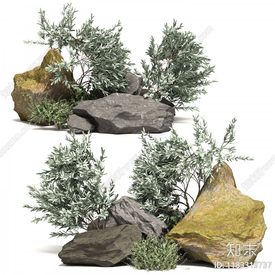 现代石头植物3D模型下载【ID:1183319737】