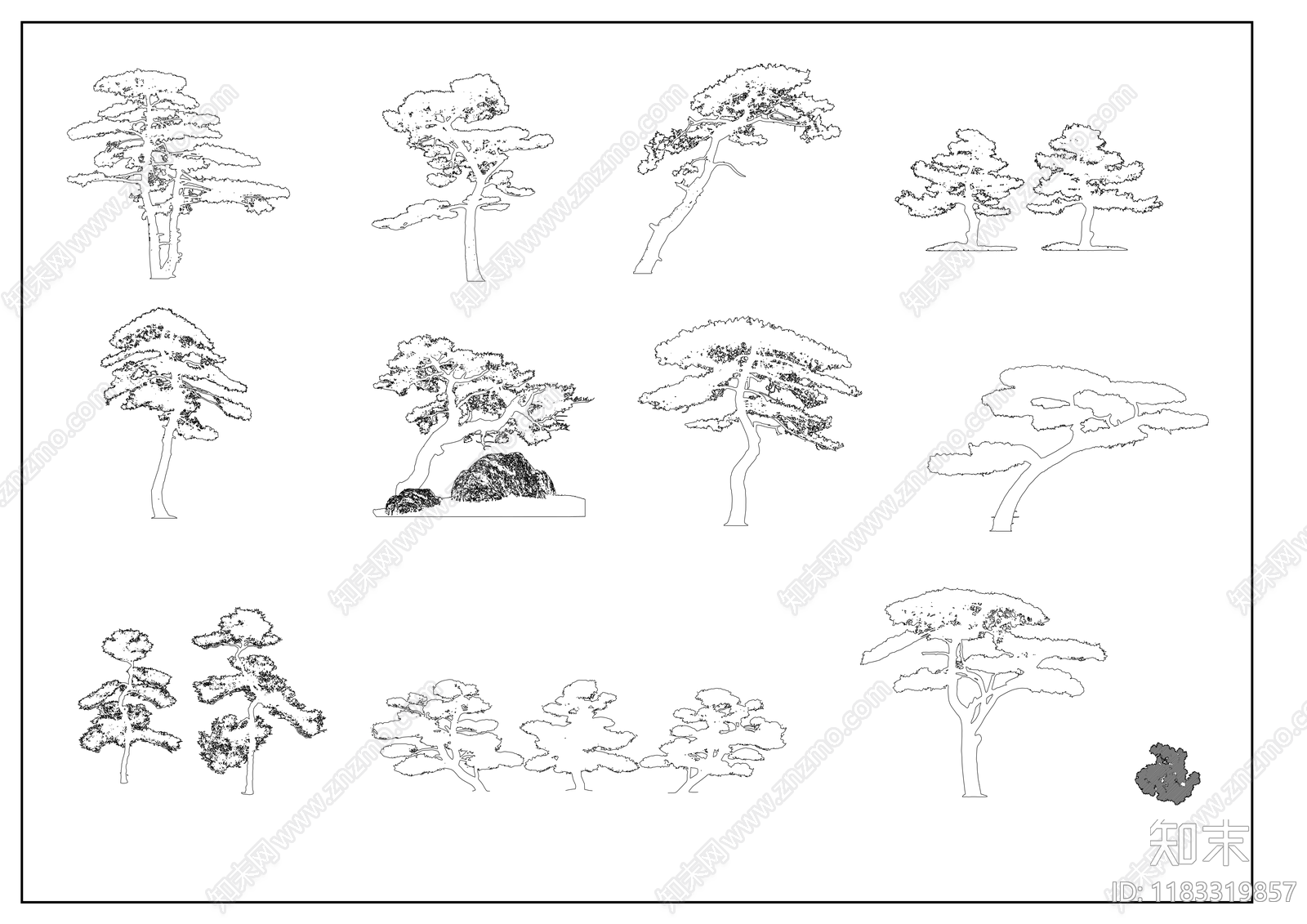 新中式植物配置图库cad施工图下载【ID:1183319857】