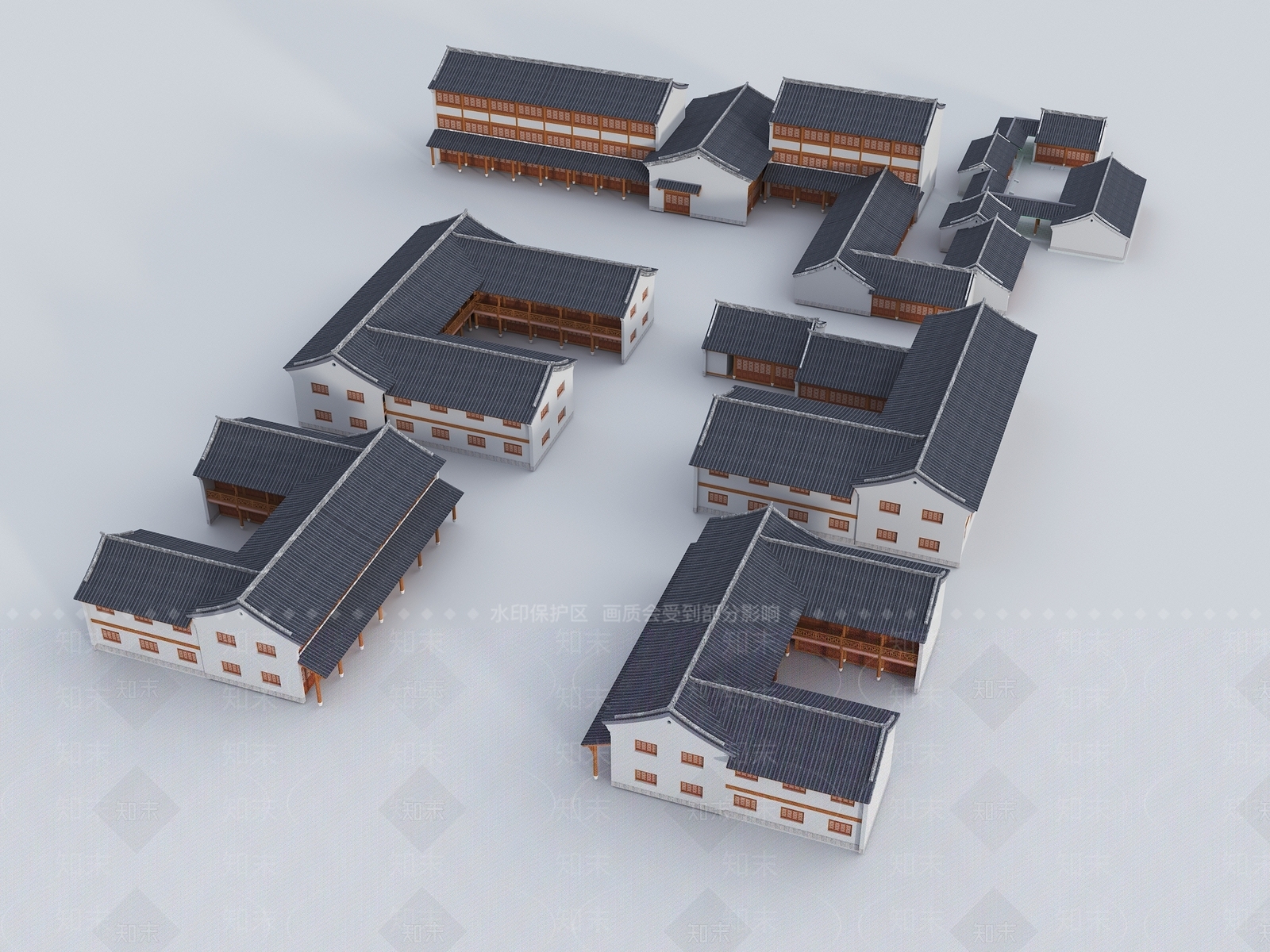 新中式中式古建筑SU模型下载【ID:1183324433】