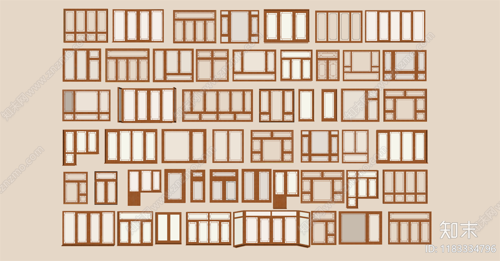 新中式窗户组合SU模型下载【ID:1183334796】
