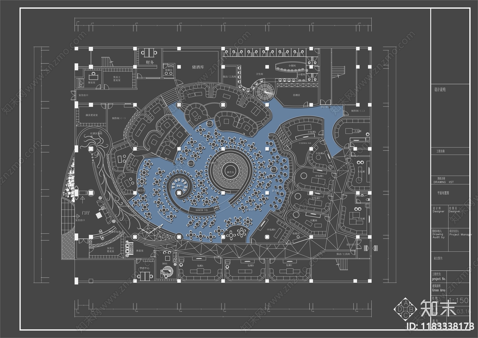 现代酒吧cad施工图下载【ID:1183338178】