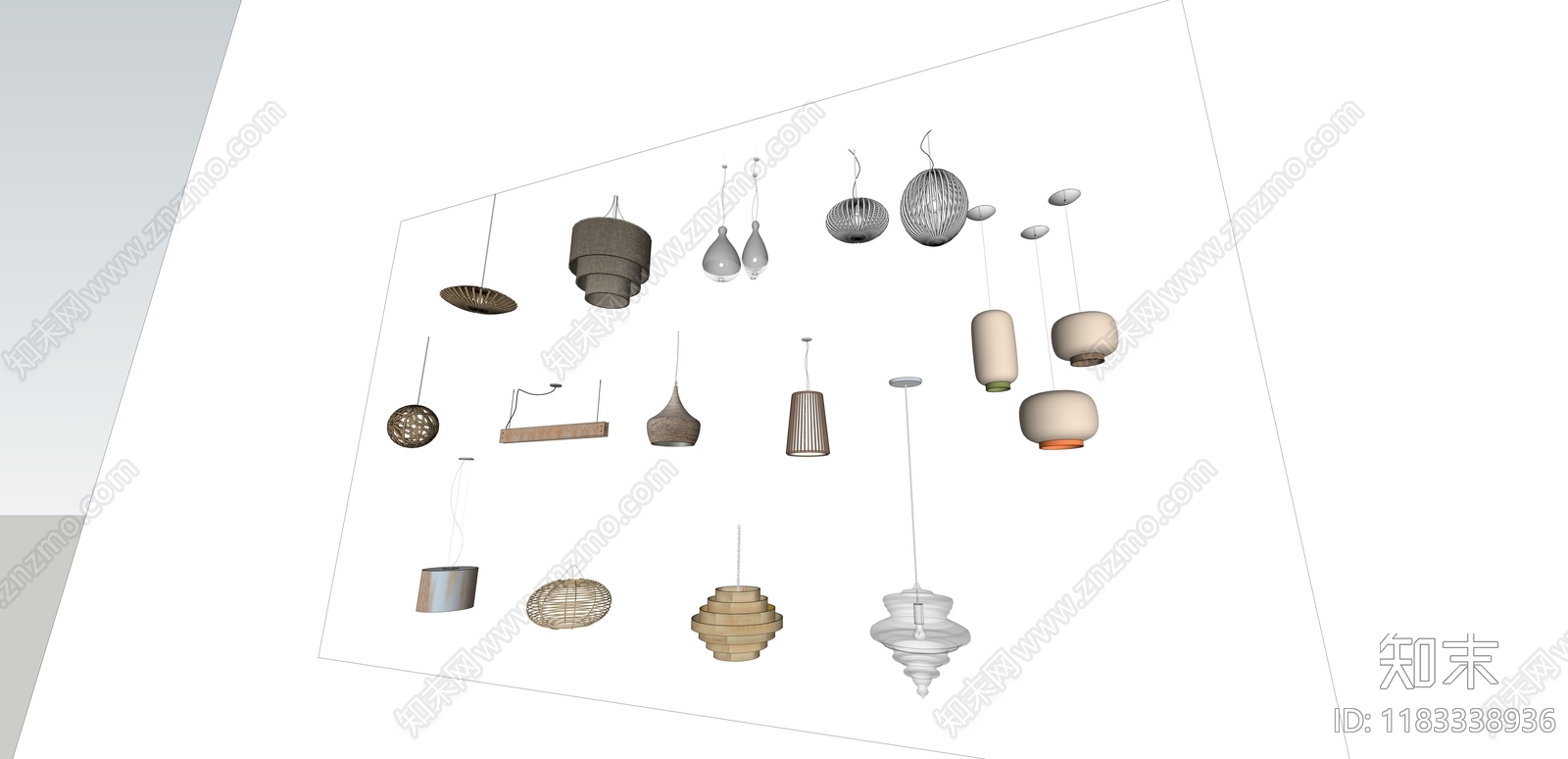 现代侘寂吊灯SU模型下载【ID:1183338936】