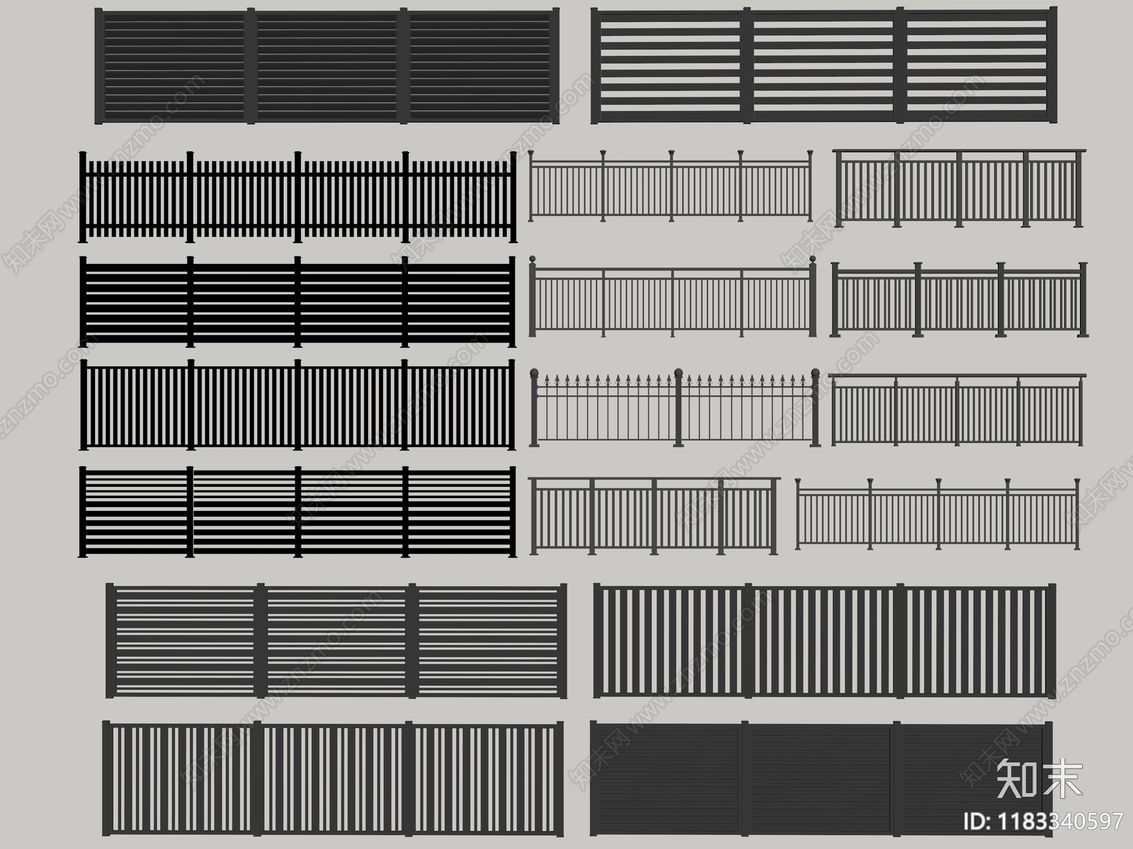现代围栏护栏SU模型下载【ID:1183340597】