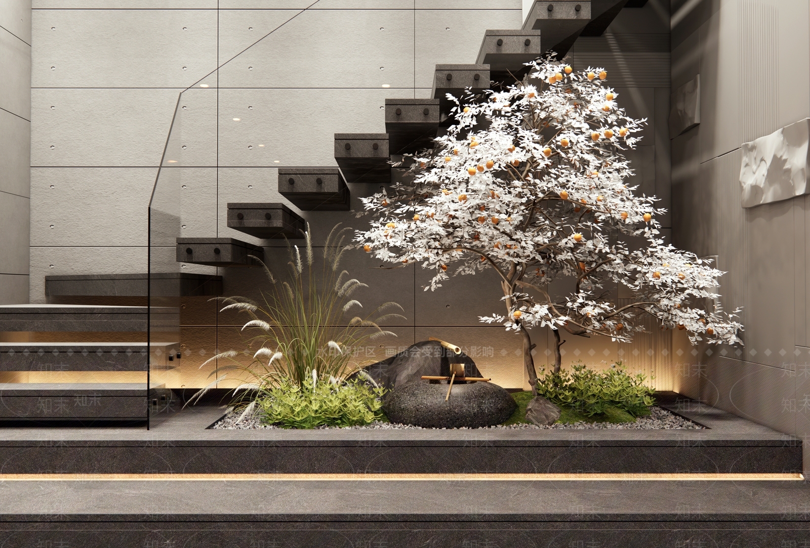 现代新中式楼梯间3D模型下载【ID:1183342221】