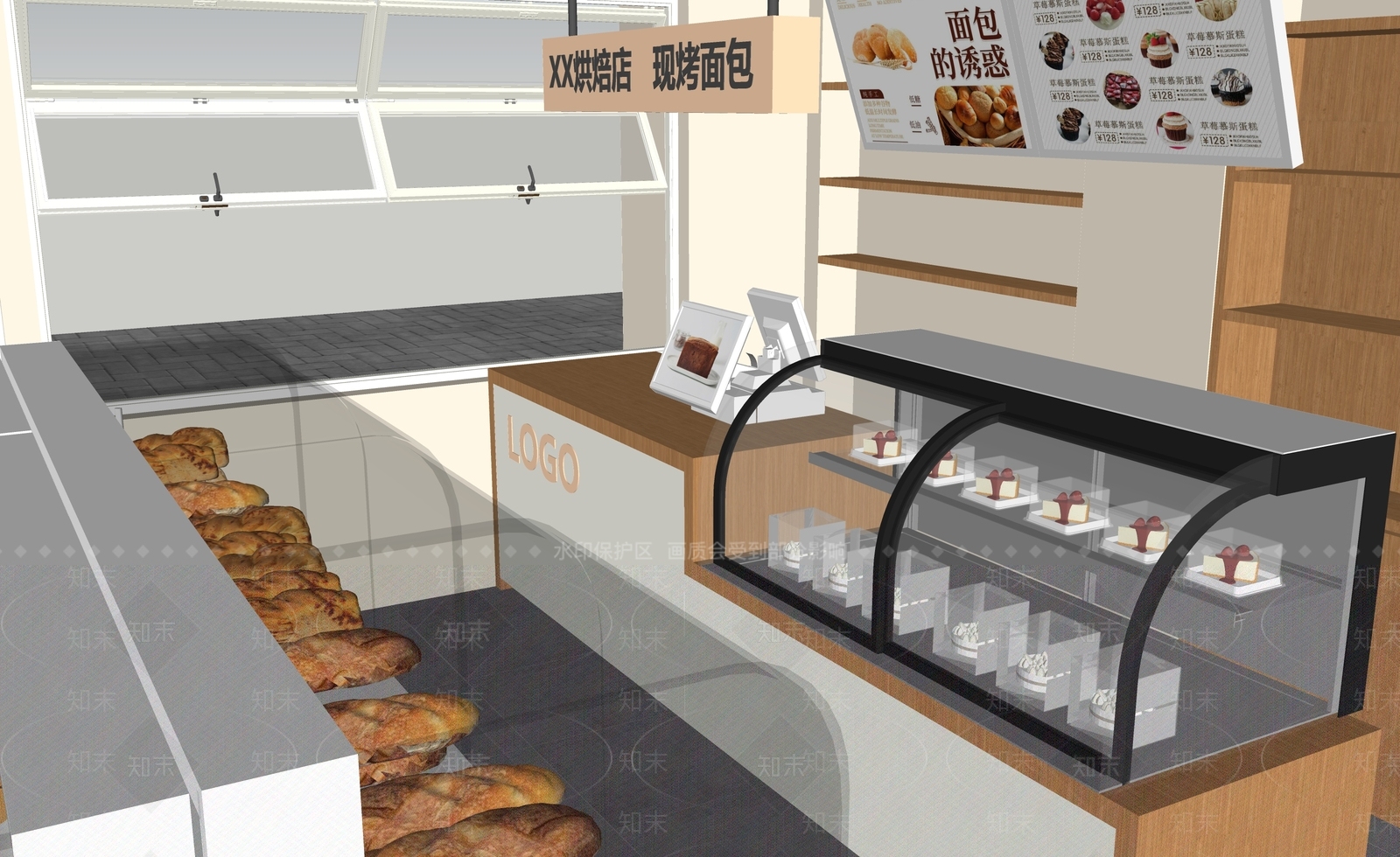 现代新中式甜品面包店SU模型下载【ID:1183345489】