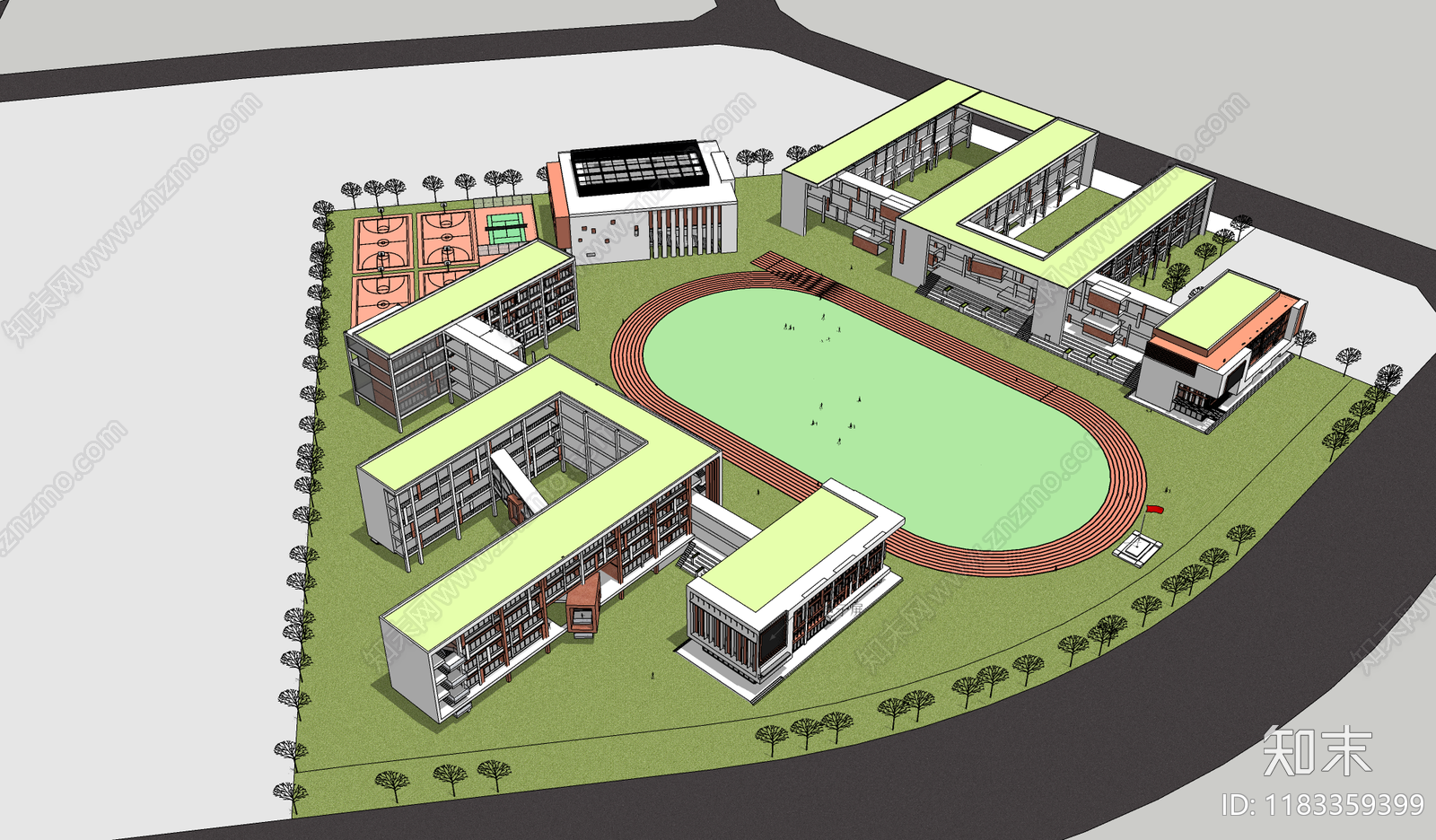 现代学校建筑SU模型下载【ID:1183359399】