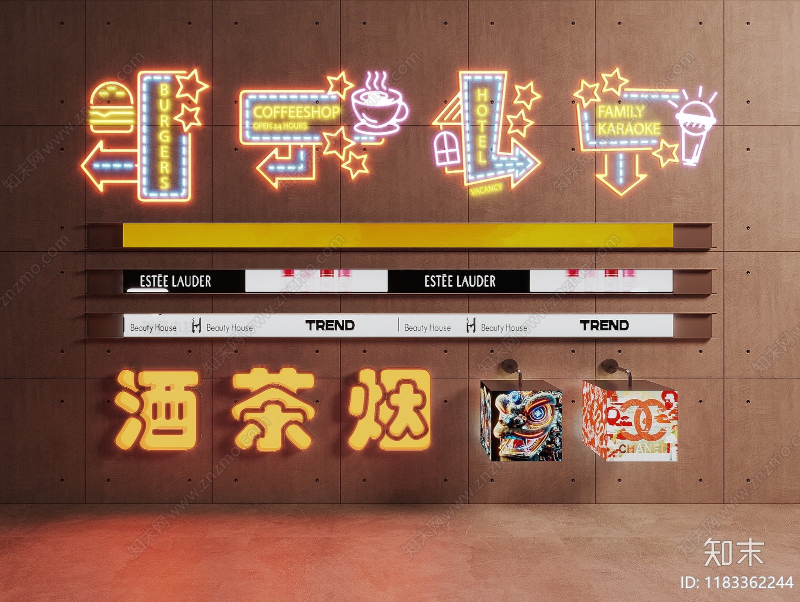 现代灯具组合3D模型下载【ID:1183362244】