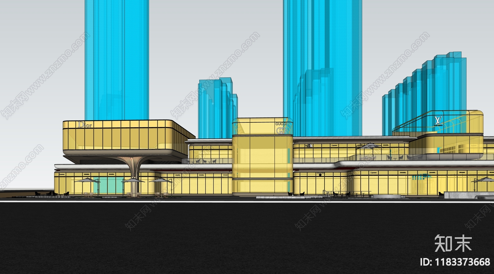 现代轻奢商业街SU模型下载【ID:1183373668】