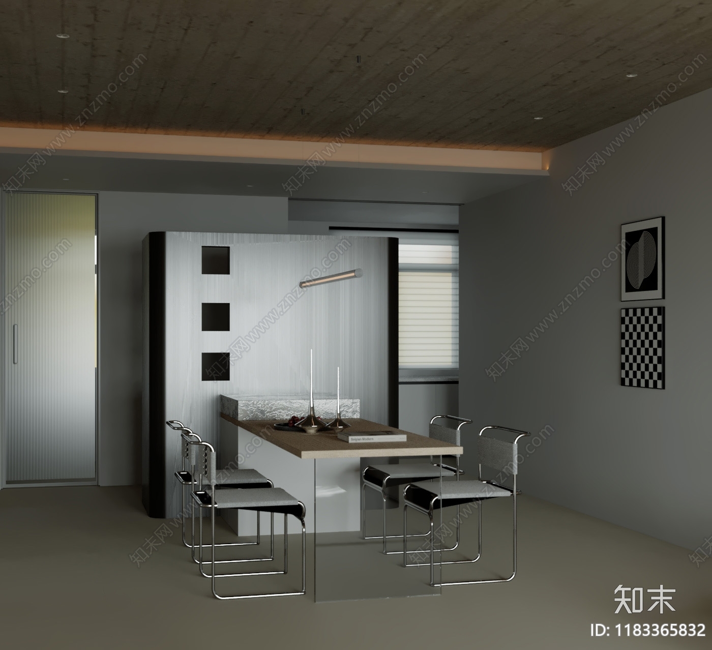 现代极简家居餐厅3D模型下载【ID:1183365832】