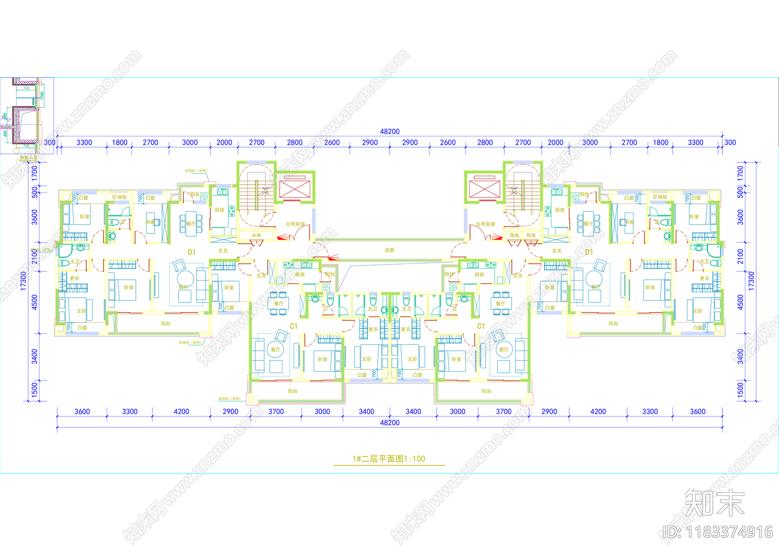 现代住宅楼建筑cad施工图下载【ID:1183374916】