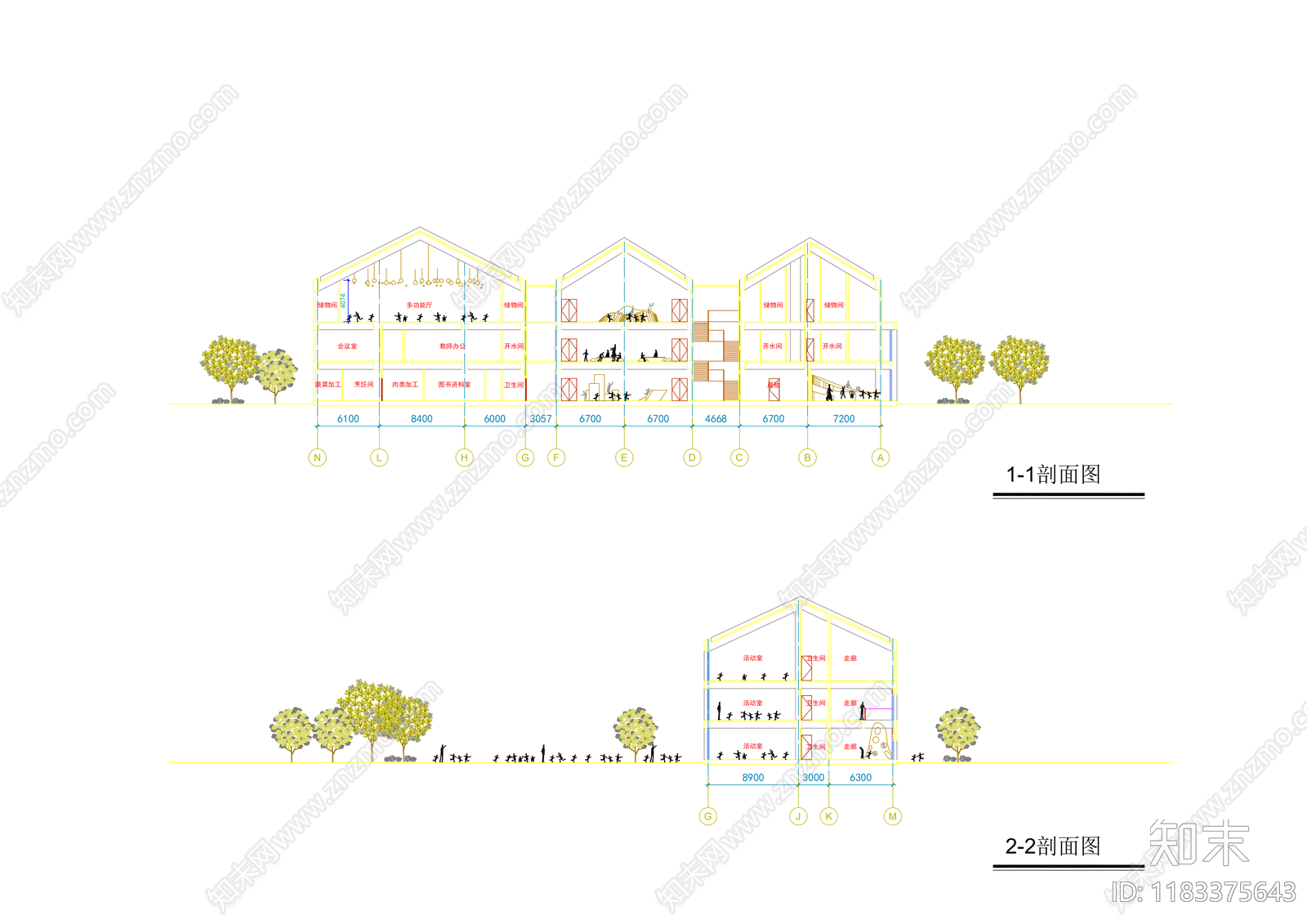 现代幼儿园建筑cad施工图下载【ID:1183375643】