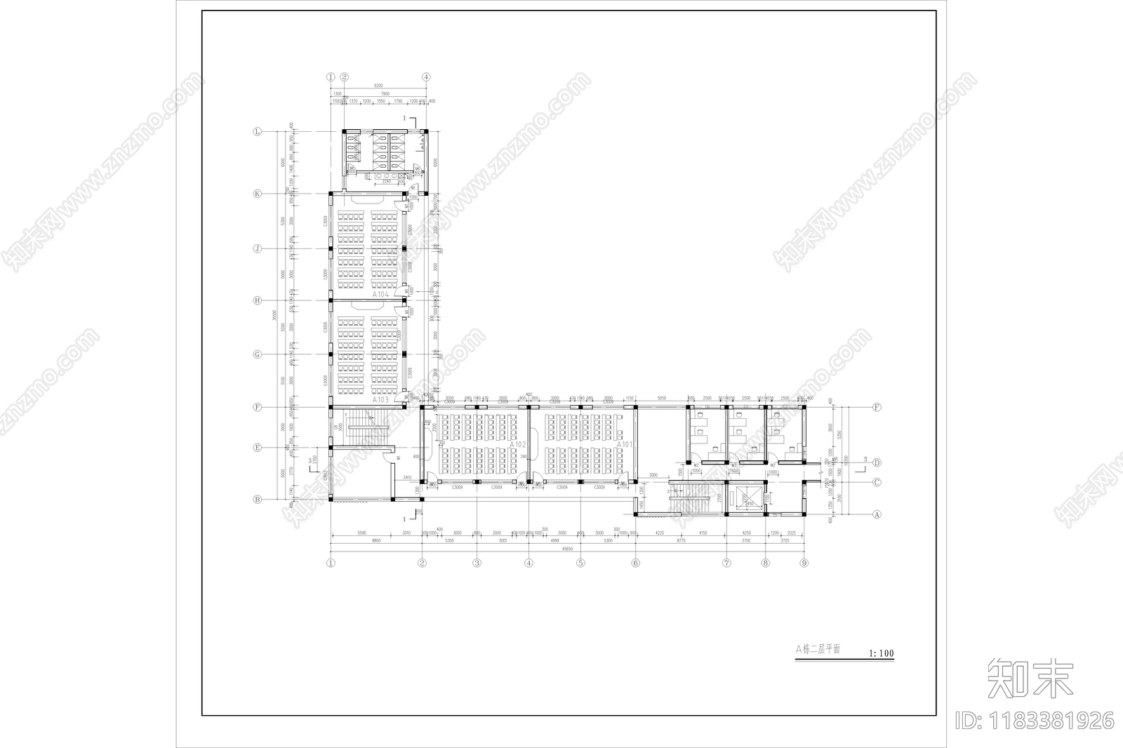 现代极简学校建筑cad施工图下载【ID:1183381926】