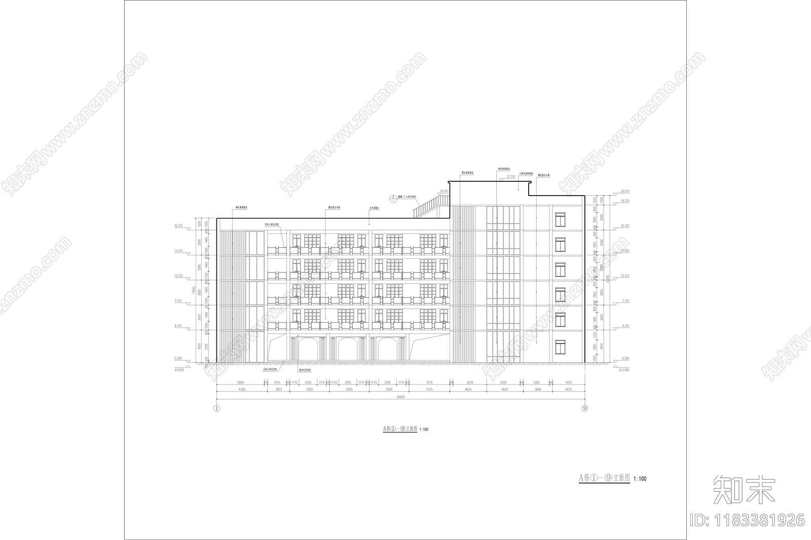 现代极简学校建筑cad施工图下载【ID:1183381926】