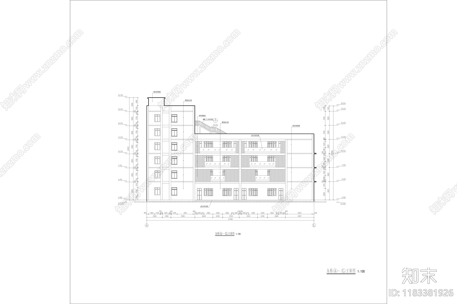 现代极简学校建筑cad施工图下载【ID:1183381926】