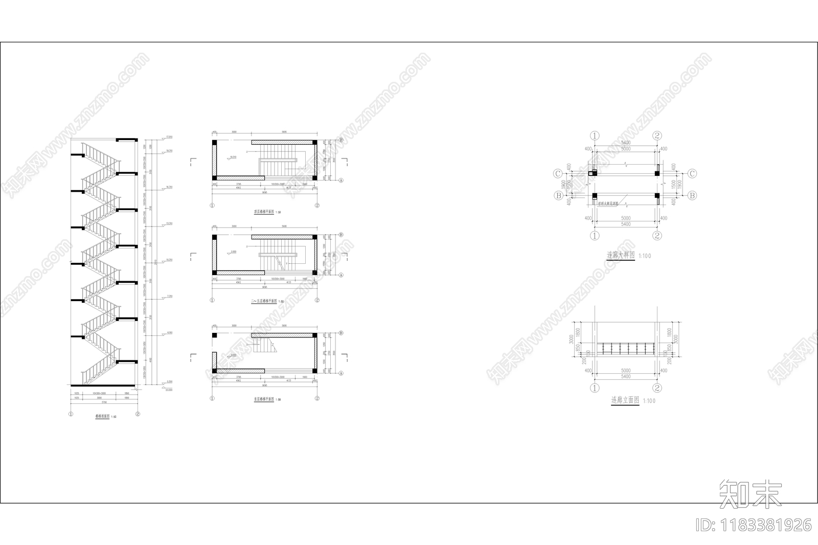 现代极简学校建筑cad施工图下载【ID:1183381926】