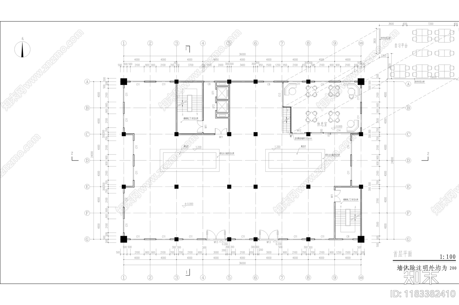 现代极简学校建筑cad施工图下载【ID:1183382410】