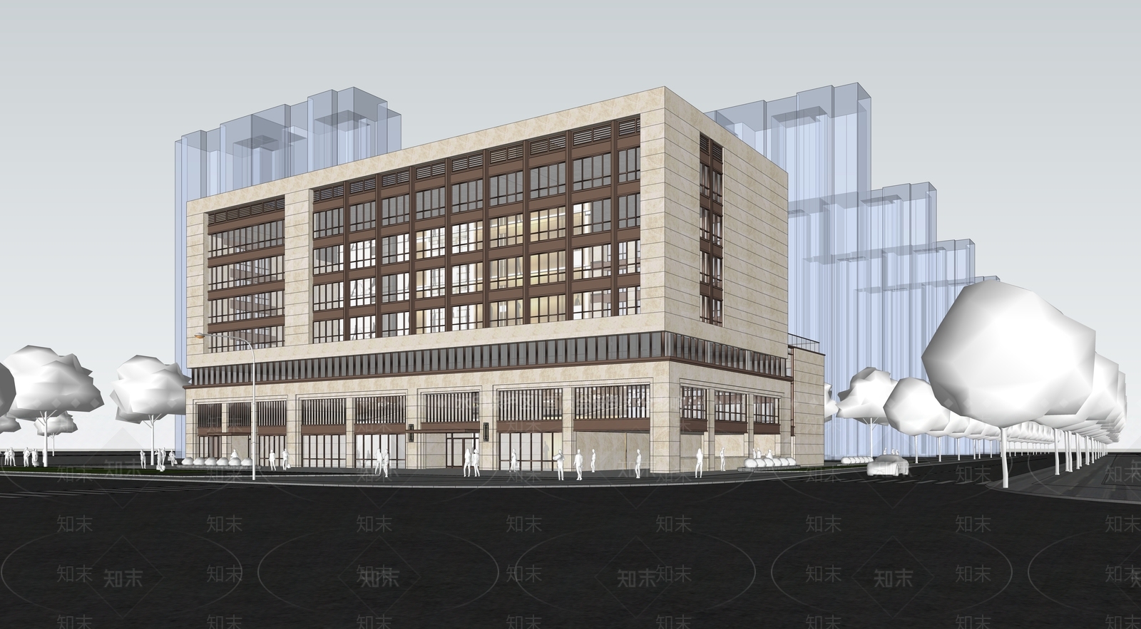 新中式图书馆建筑SU模型下载【ID:1183384679】
