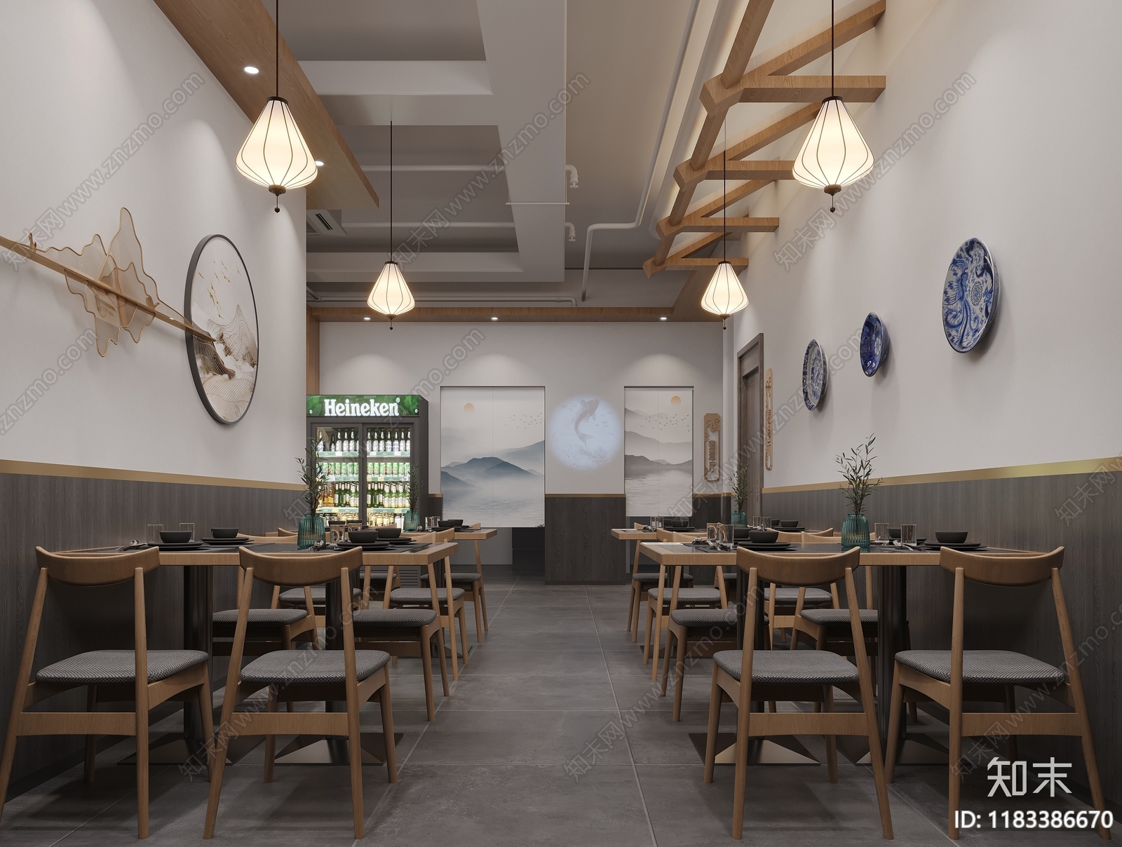 新中式中式快餐店3D模型下载【ID:1183386670】