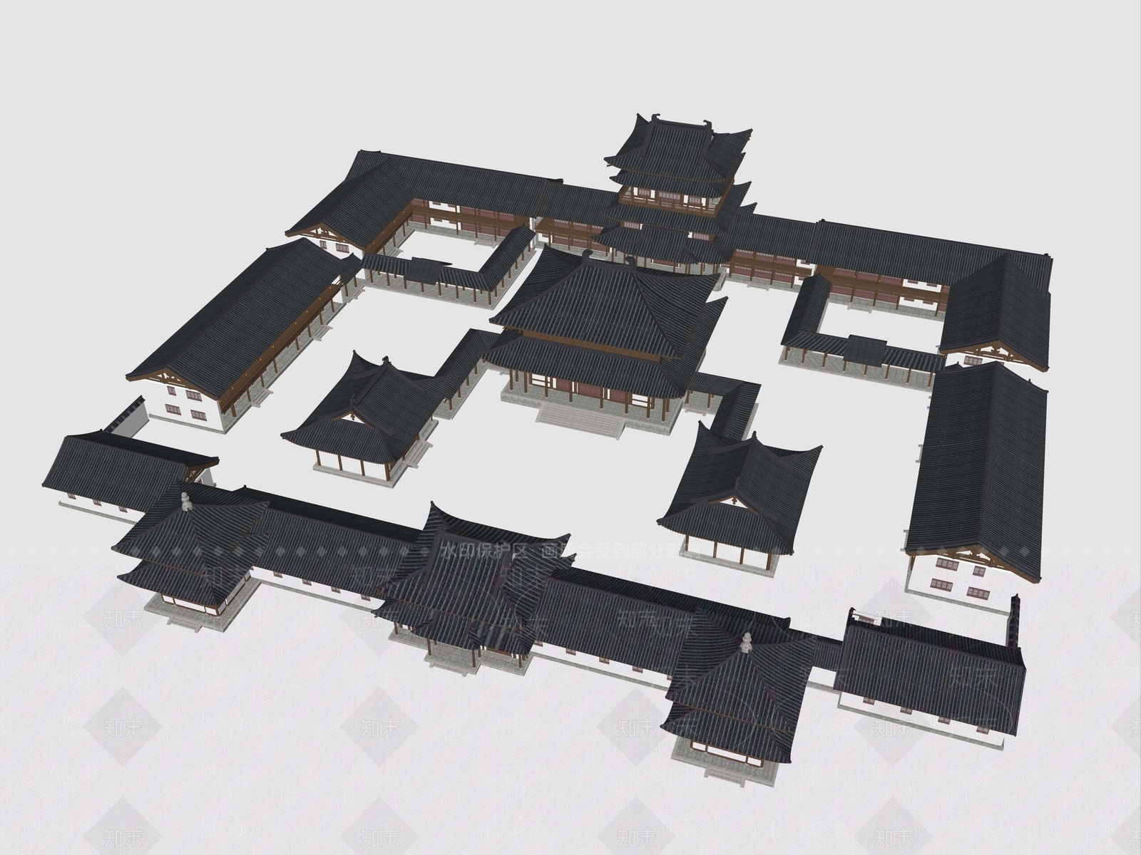 新中式中式古建筑SU模型下载【ID:1183397202】