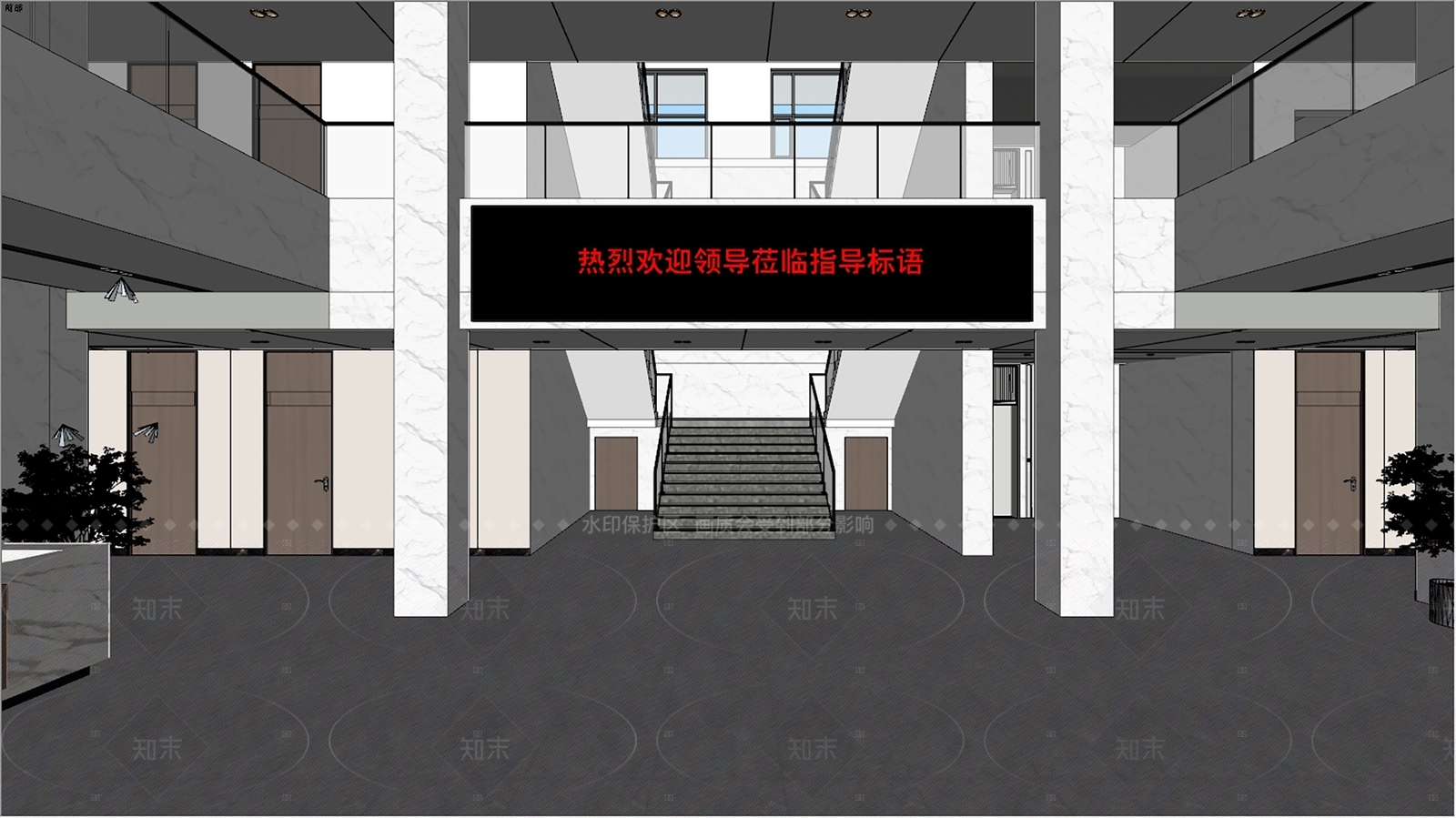 现代办公大堂SU模型下载【ID:1183398445】