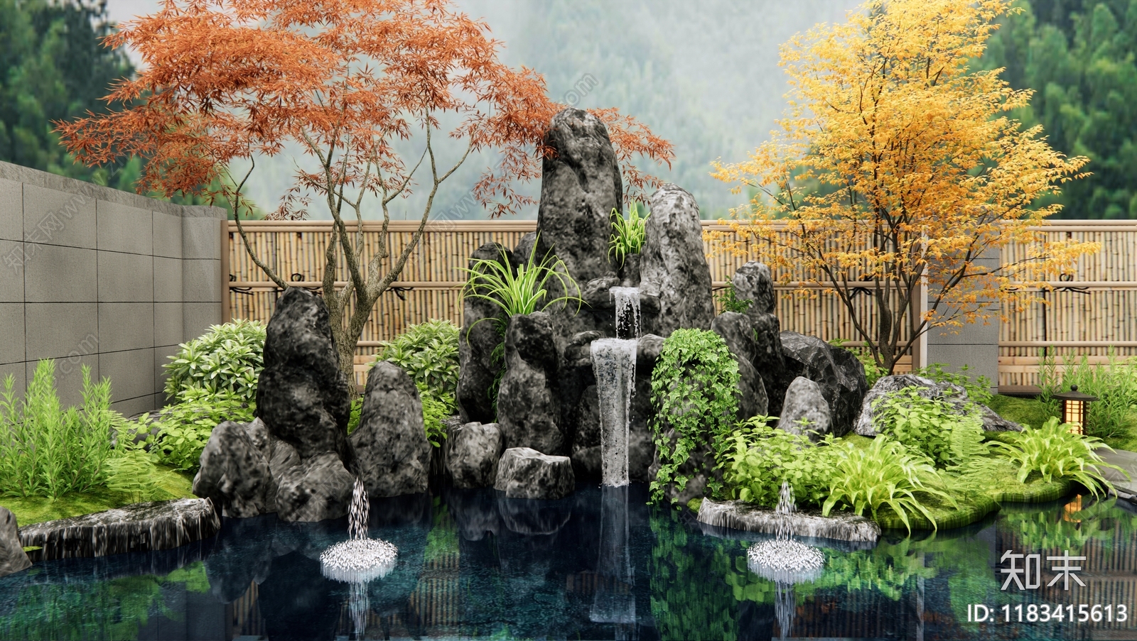 新中式日式假山水景3D模型下载【ID:1183415613】