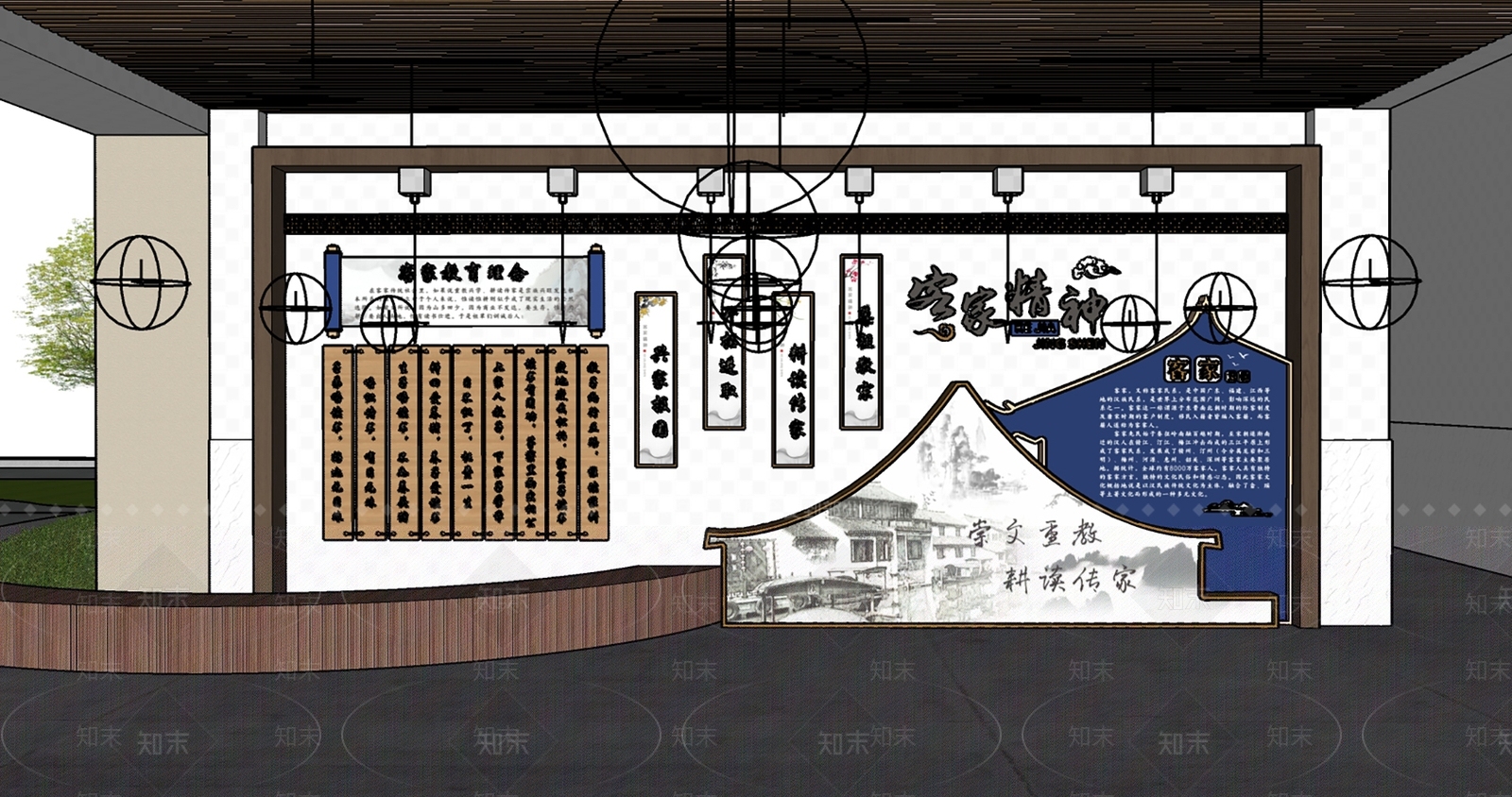 中式其他学校空间SU模型下载【ID:1183419790】