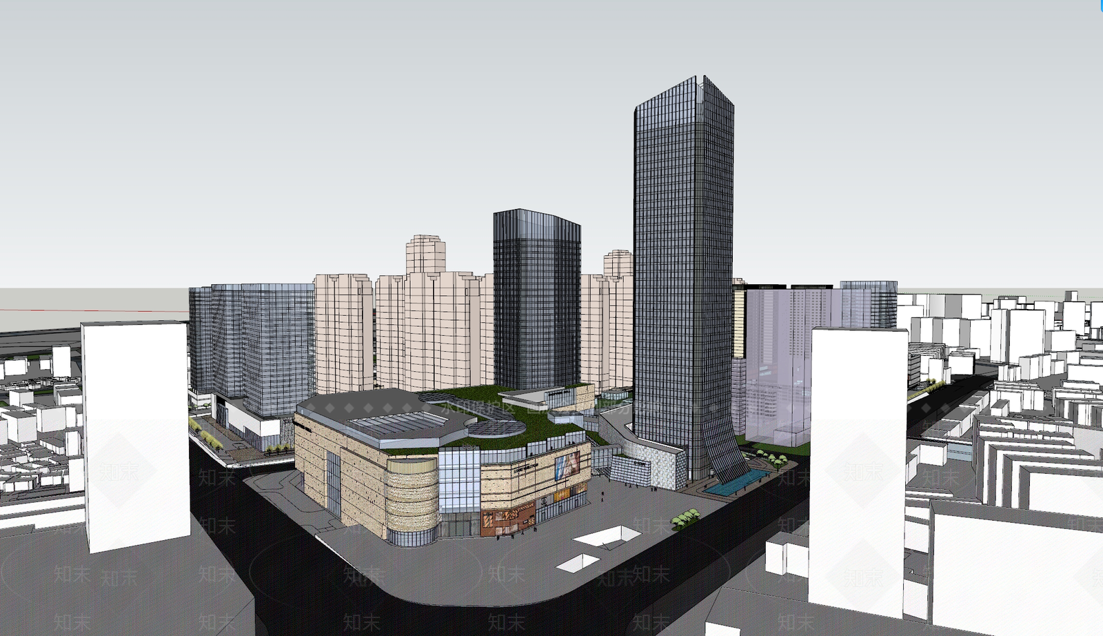 现代商场建筑SU模型下载【ID:1183437489】