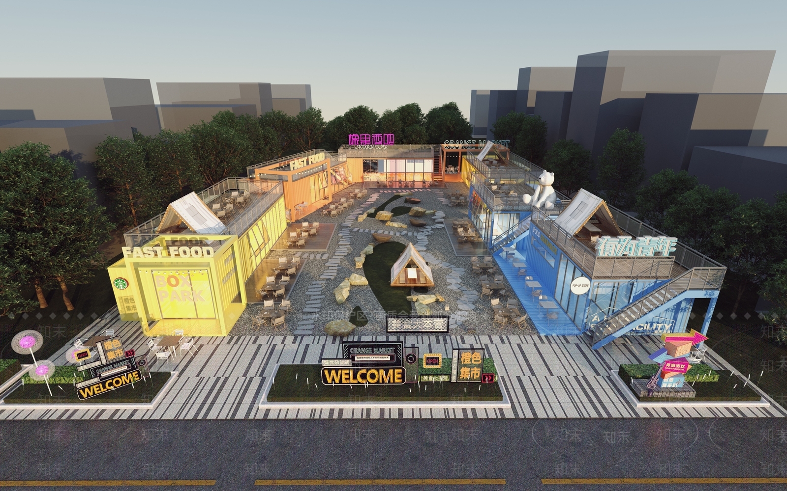 现代商业街3D模型下载【ID:1183438584】